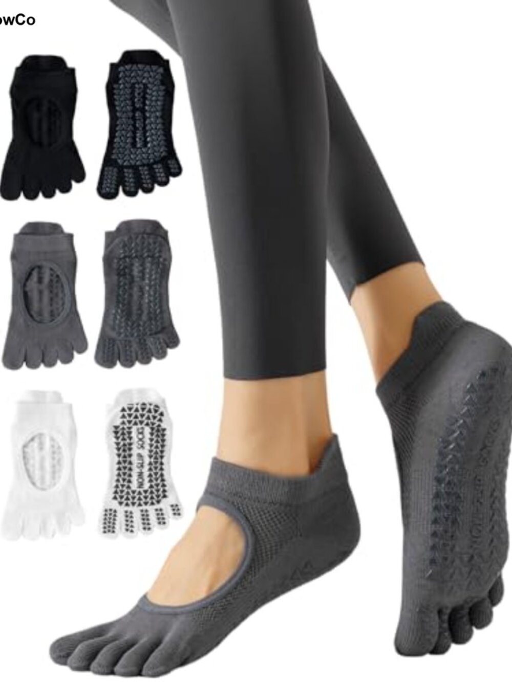 Pilates Yoga Toe Socks with Grips for Women, Five Toe Non-Slip Socks